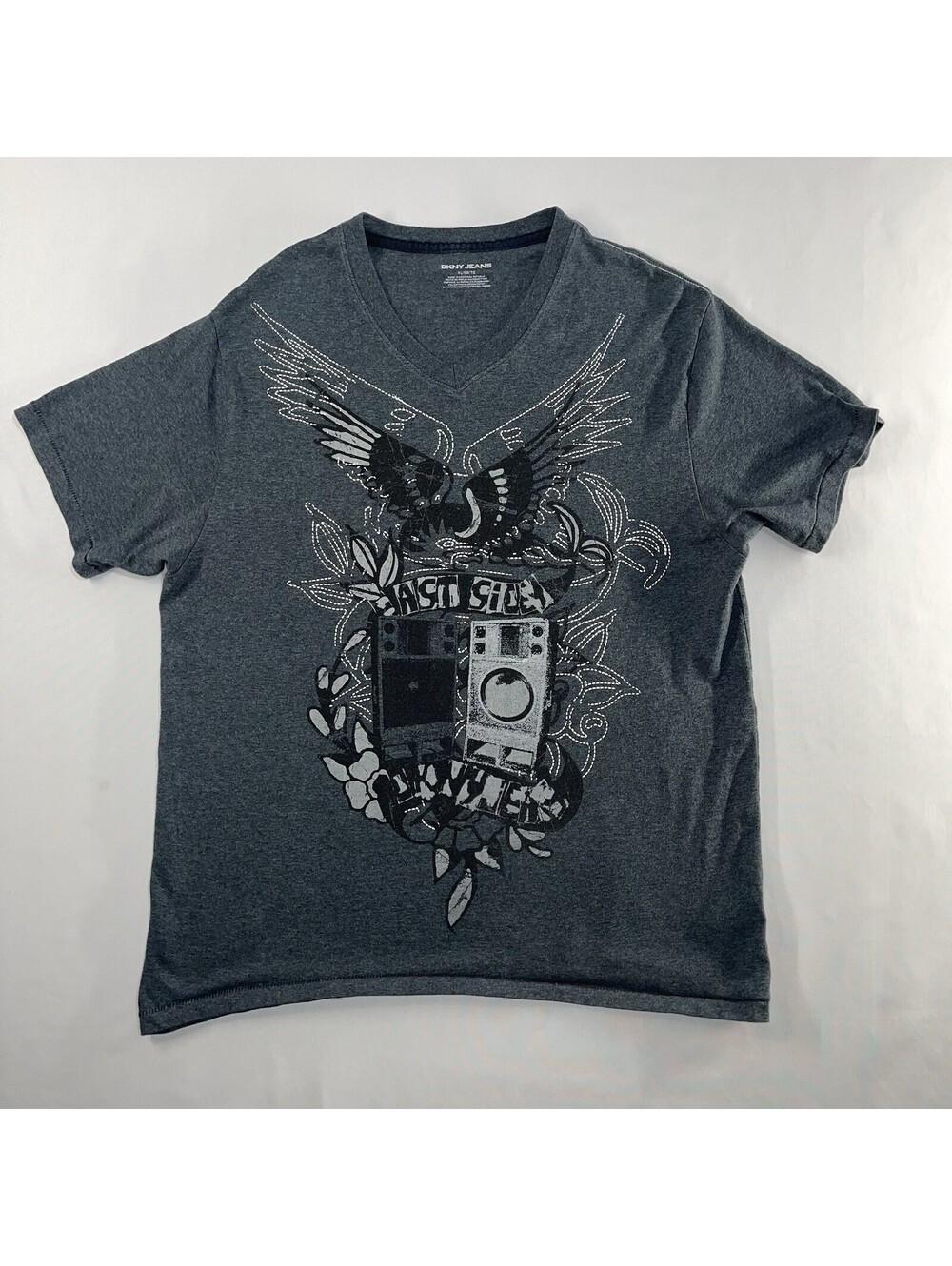 DKNY Jeans New York City T-Shirt Mens XL Gray Eastside Graphic Affliction Style